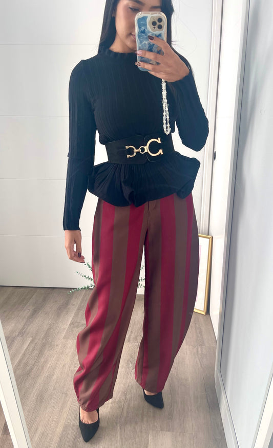 Pantalón Rayas Marrón y Vino